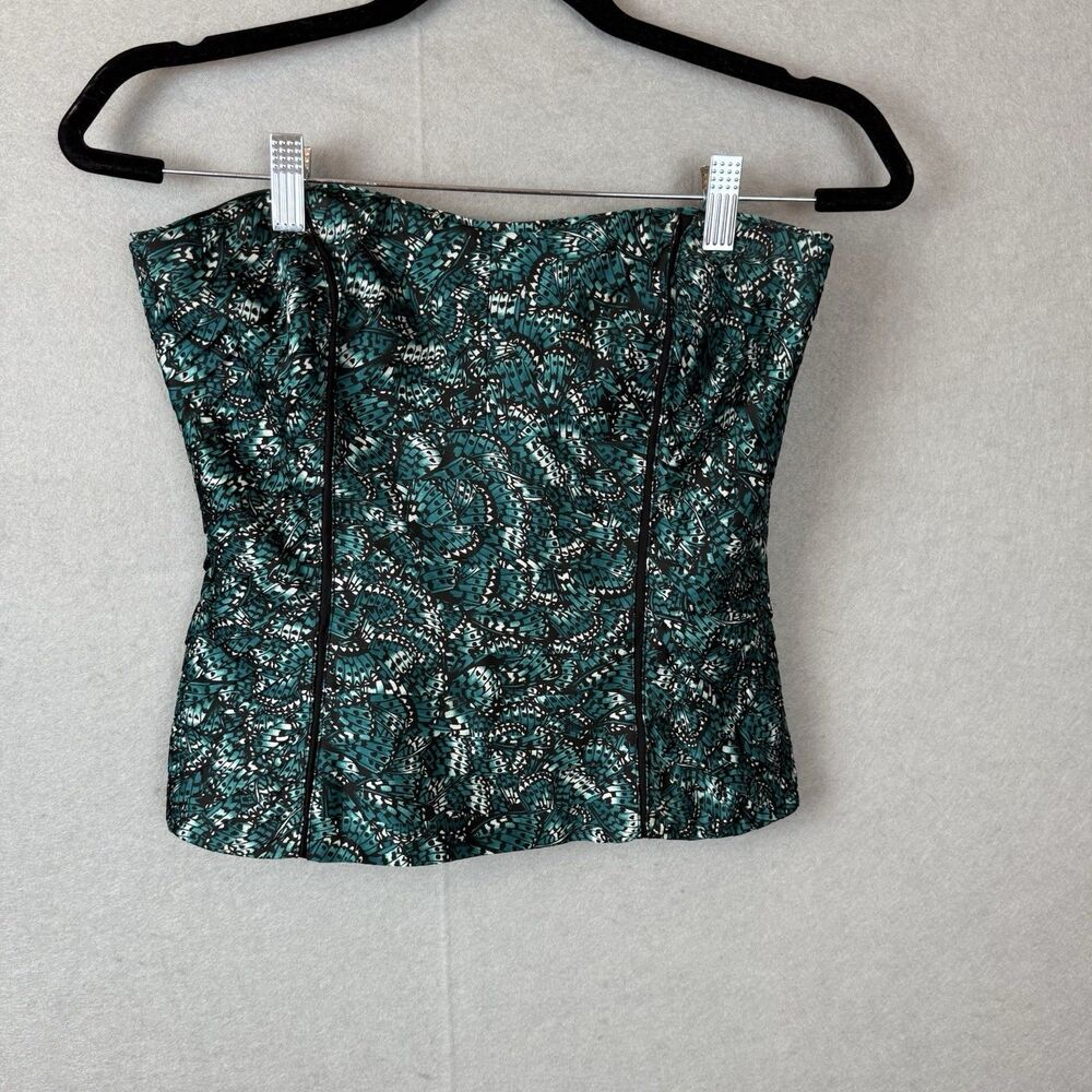 White House Black Market Green Patterned Strapless Bustier Top